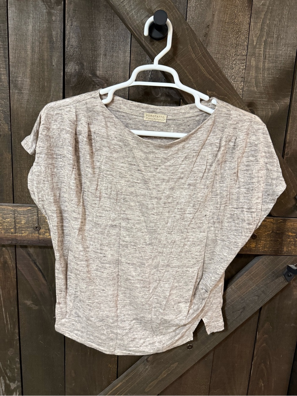 Purotatto Made in Italy 100% Linen Knit Top Taupe Size 42 Relaxed Fit